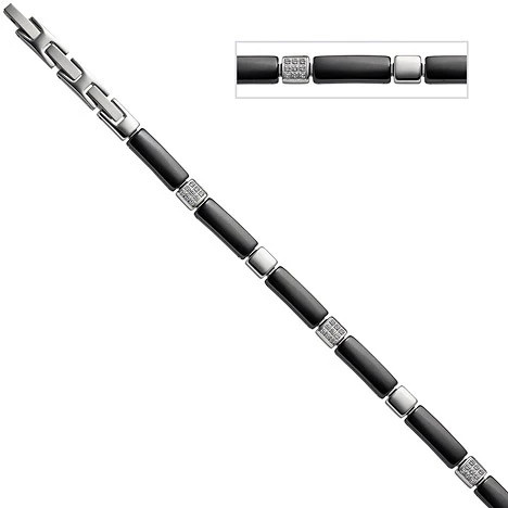 Colfem Armband, Keramik schwarz, Edelstahl, Zirkonia, 21 cm, Unisex - Bild 1