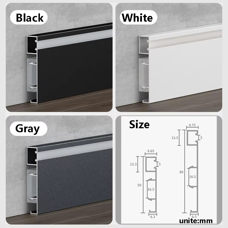Aluminium Sockelleiste als Aufsatzprofil in Silber für LED-Streifen mit warmweißem Licht, Höhe: 5 cm, Breite: 0,8 cm - Bild 3