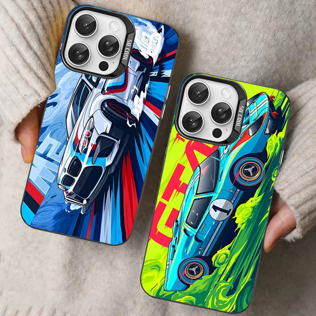 JDM Tokyo Drift Sports Car Handyhülle für iPhone 11 bis 16 Pro Max, matt und stoßfest, schwarz/mehrfarbig - Bild 1