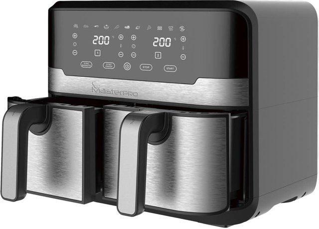 MASTERPRO Heißluftfritteuse Doppelbehälter BGMP-9178-BK in Silber und Schwarz mit Digitalanzeige und Dual-Zone-Funktion, B/H/T: 45 x 35,5 x 38 cm, 9 l - Bild 1