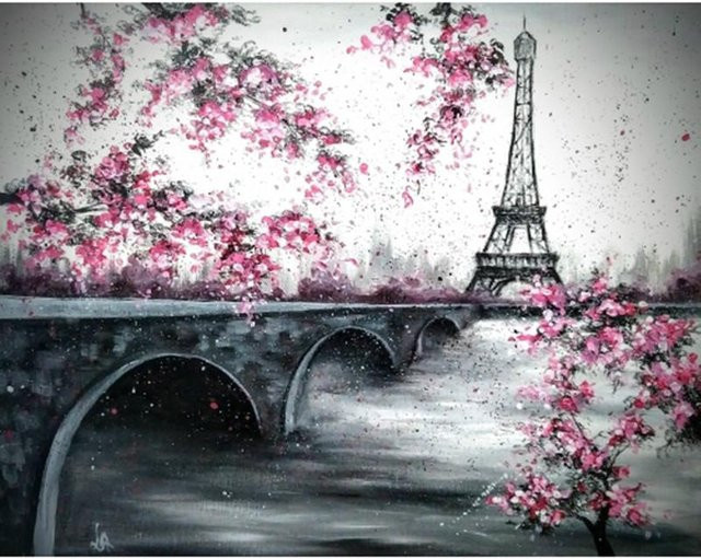 FIYO 5D DIY Diamantmalerei Stadt und Brücke Mosaik Set in Grau, B x H: 30 x 20 cm - Bild 1