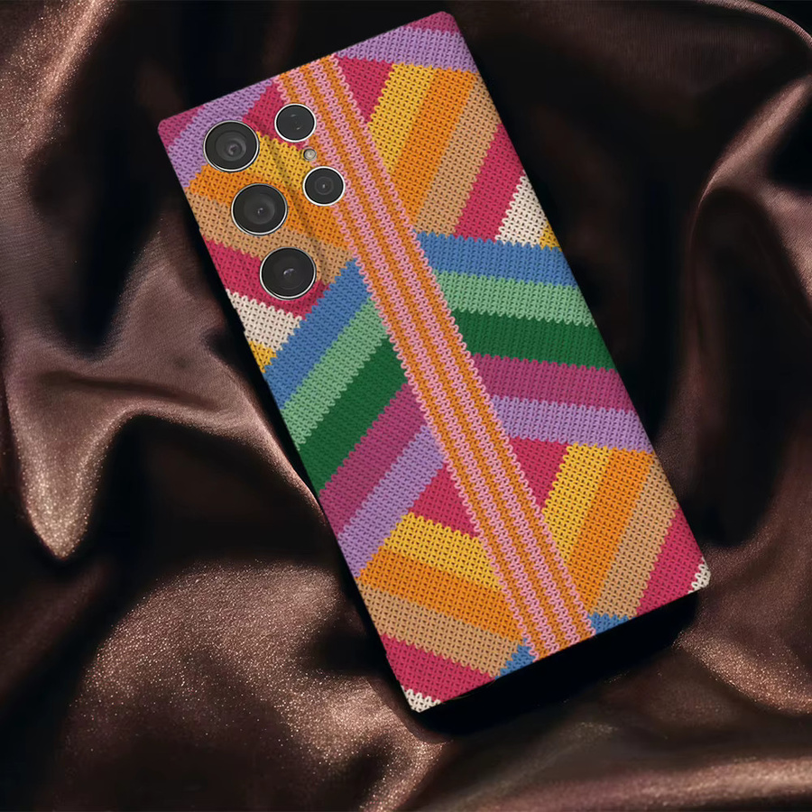 Potdemiel Handyhülle mit gestricktem Regenbogen-Puzzle-Design für Samsung Galaxy S25 S24 S23 Ultra Plus A35 A199 in Multicolour mit glänzender HD-Hartschale - Bild 3
