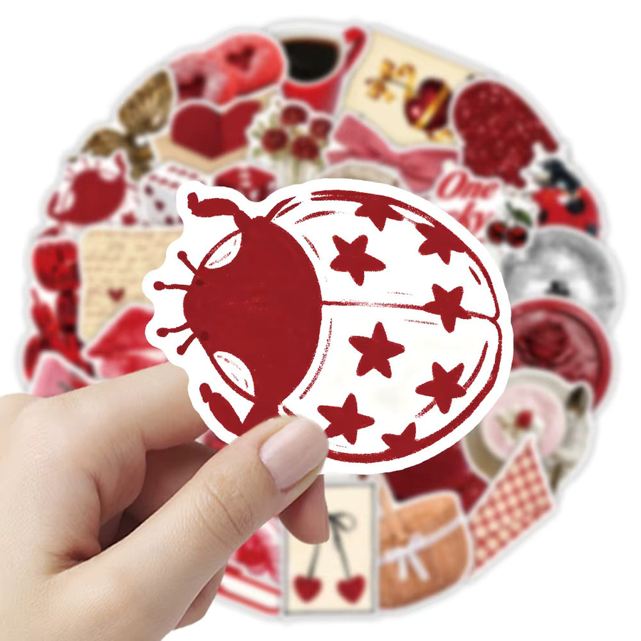50 Stück rote Coquette-Ästhetik-Aufkleber mit Kirsch- und Schleifen-Motiven von BulingBulingStickers Store für dein Tagebuch oder deine Handyhülle - Bild 4