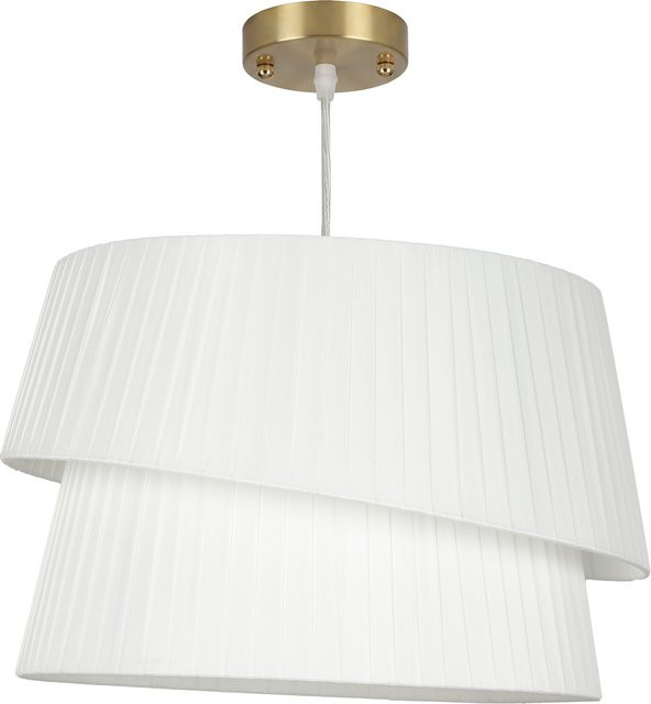 HOMCOM Pendelleuchte modern dreiflammig in Weiß und Gold/Messing mit Stoff- und Metallelementen, höhenverstellbar für Wohnzimmer, Schlafzimmer oder Esszimmer - Bild 1