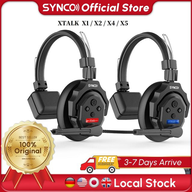 SYNCO XTALK X2 X5 Kabelloses Intercom-Headset-System für 2 Personen in Schwarz mit 350m Reichweite und Geräuschunterdrückung für Videoaufnahmen - Bild 1