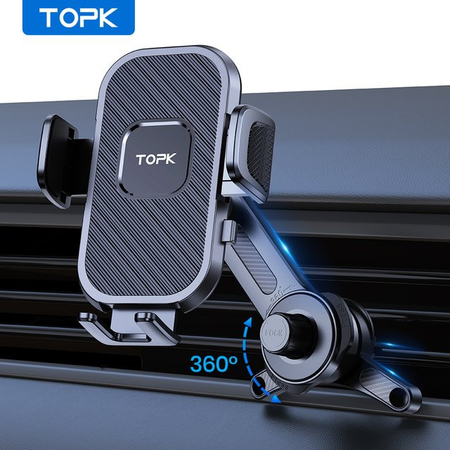 TOPK D38T Autotelefonhalter in Schwarz mit verlängertem Arm und 3-Punkt-Unterstützung - Bild 1