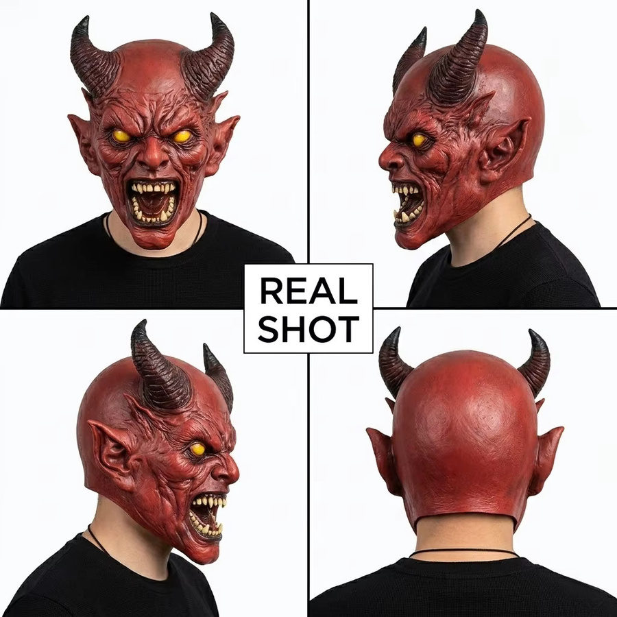 x-merry toy Dämonen-Teufelsmaske, Horror-Latex-Vollkopfmaske, Fantasy, Rot - Bild 4