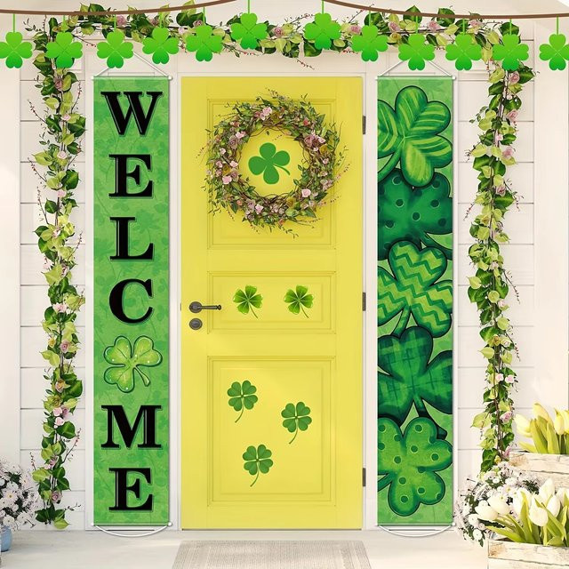 VIKAMA St. Patrick's Day Türbanner mit irischem Kleeblatt-Design, grün, Textil, Höhe: 180 cm, Breite: 30 cm - Bild 1