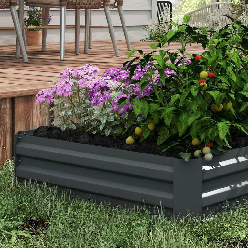 Outsunny 2er Set Hochbeet aus Stahl für Garten Balkon und Terrasse, steckbares Pflanzbeet für Blumen und Gemüse, B/T/H: 100 x 100 x 30 cm - Bild 6