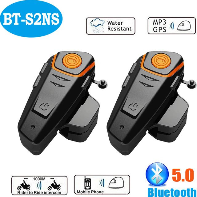 XINOWY BT-S2NS Motorrad Bluetooth Helm-Headset Intercom mit GPS, FM und MP3, Wasserdicht, Schwarz - Bild 1