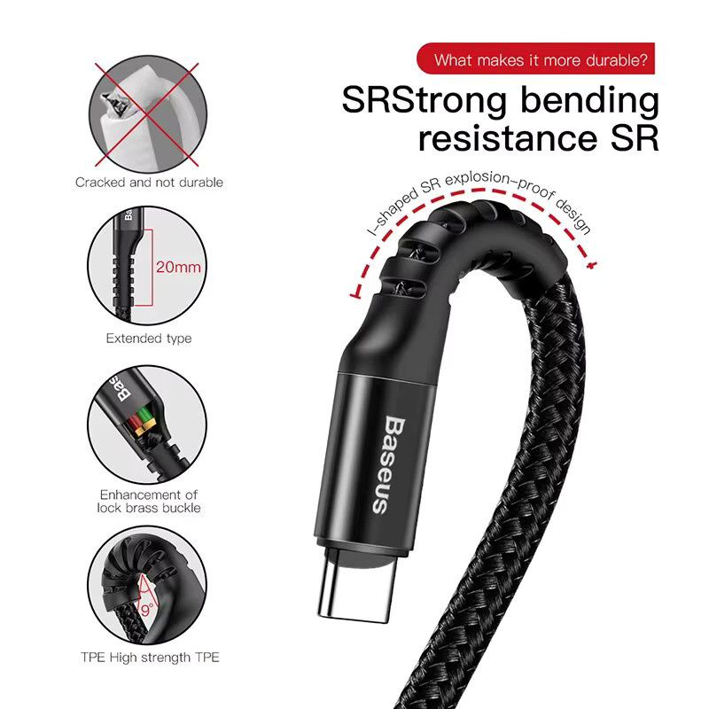Baseus USB-C Schnellladekabel mit Teleskop-Federfunktion für Samsung und Xiaomi in Schwarz - Bild 6
