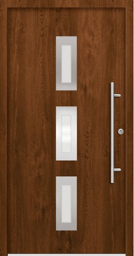 Splendoor Sicherheitshaustür PULA Prime RC2 aus Aluminium in Nussbaum Braun mit Glaseinsatz und Rechtsöffnung, Höhe: 210 cm, Breite: 100 cm, Tiefe: 7 cm - Bild 1