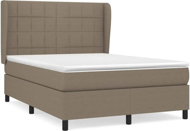 vidaXL Boxspringbett mit Matratze in Taupe, Hybrid-Bett mit Taschenfederkern aus Stoff, B/T: 140 x 200 cm - Bild 1