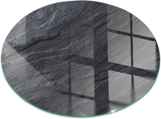 Tulup Runde Glasplatte für Kaminöfen mit Steinoberflächenstruktur in Schwarz, Durchmesser: 60 cm - Bild 1