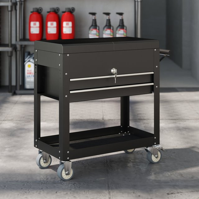 HOMCOM Werkstattwagen aus Stahl mit 2 Schubladen und Schiebedeckel in Schwarz, abschließbarer Werkzeugwagen mit Ablage und EVA-Matten, B/T/H: 130 x 80 x 38 cm - Bild 1