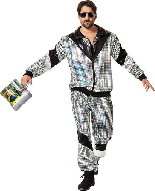 tectake Herrenkostüm Retro 80er 90er Jahre Disco Jogginganzug, Bunt / Mehrfarbig - Bild 1