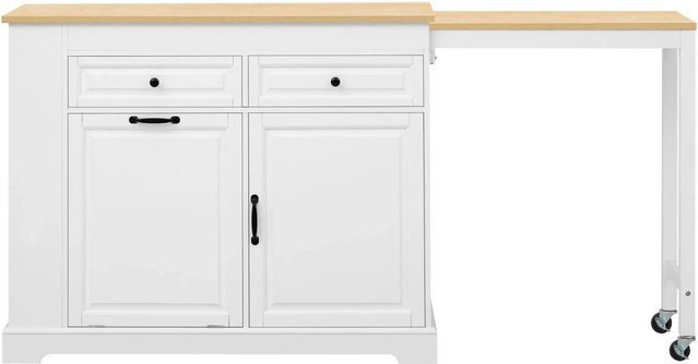 Merax Kücheninsel aus MDF mit Schubladen, ausziehbar und rollbar, Weiß, B/T/H: 112 x 92 x 45 cm - Bild 1