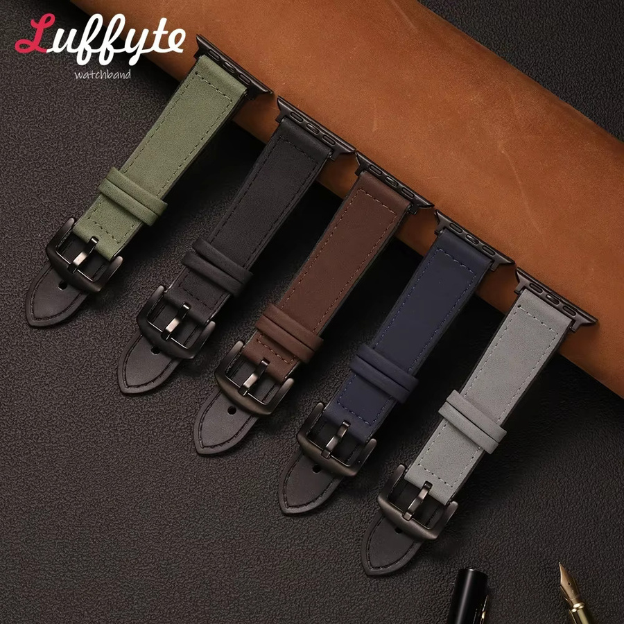 luffyte Uhrenarmband Leder, Vintage, Schwarz, Unisex - Bild 1