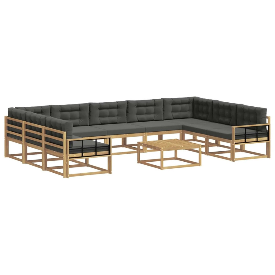 vidaXL Outdoor-Sofagarnitur aus Akazienholz mit 10 Kissen in Anthrazit und Weiß - Bild 2
