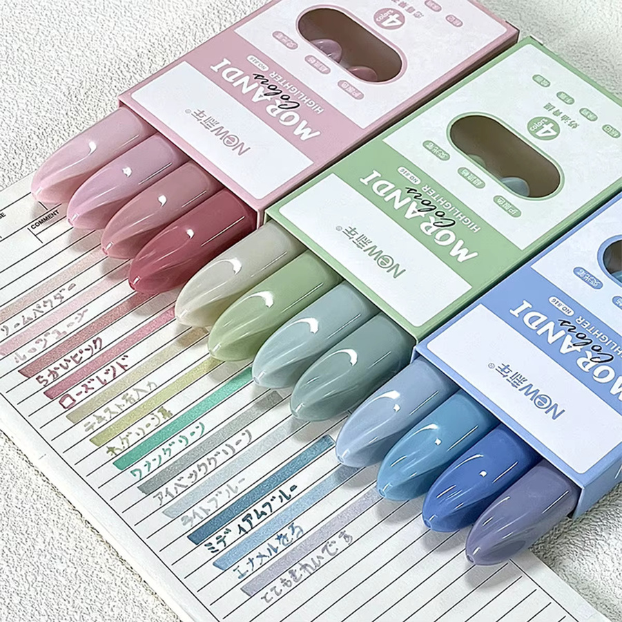 4-teiliges Set Textmarker im japanischen Stil mit Farbverlauf und Morandi-Farbschema in Pink und Multicolour - Bild 2
