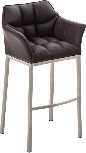 DELUKE Barhocker GIBEL Barstuhl aus Kunstleder in Braun mit Lehne und silbernen Metallfüßen, B/T/H: 64 x 48 x 110 cm - Bild 1