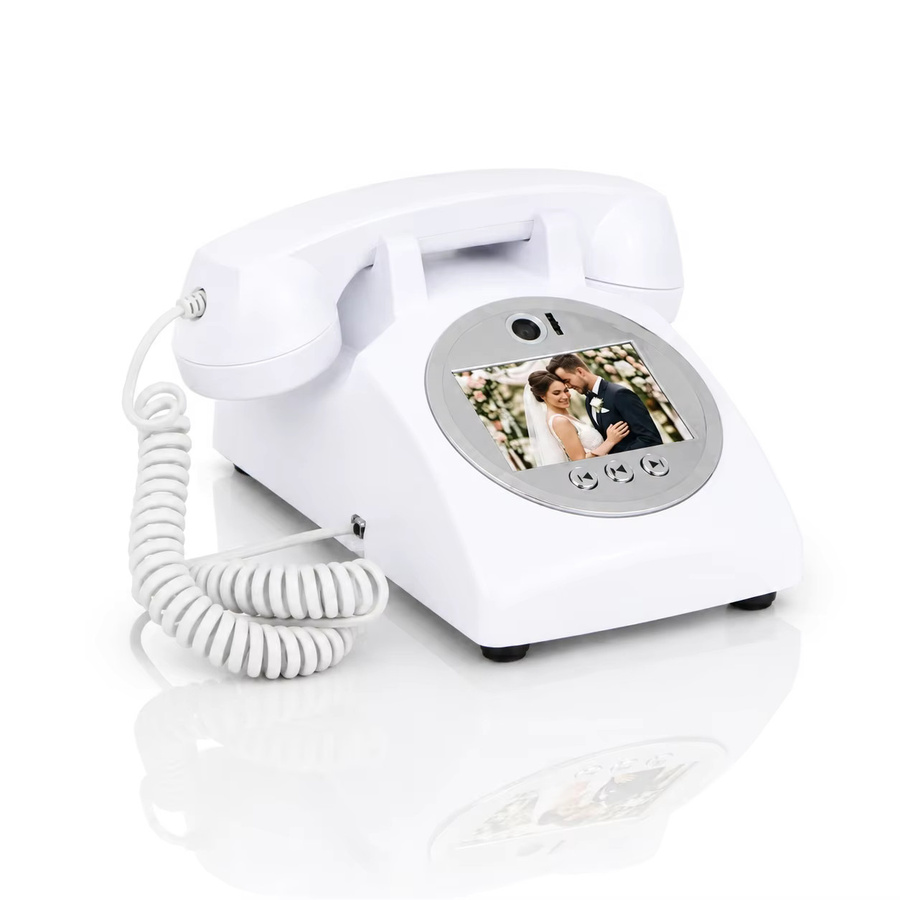 FEIYAQI Video-Gästebuchtelefon in Weiß mit 1080P Kamera und 32GB Speicher als Retro-Erinnerungsstück für Hochzeit und besondere Anlässe - Bild 3