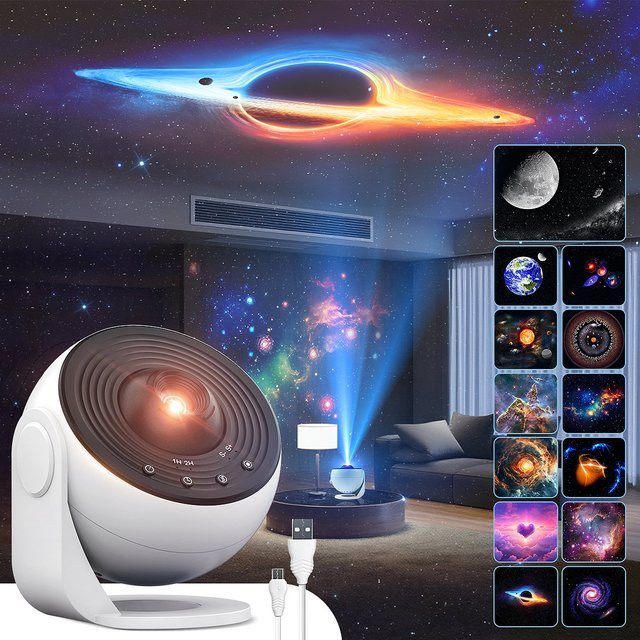 13-in-1 HD Galaxy Projektor mit 360 Grad Rotation, Planetarium mit Timer-Funktion und einstellbarer Brennweite als Nachtlicht für dein Schlafzimmer in Schwarz oder Weiß - Bild 1