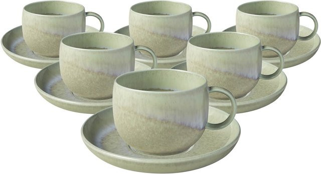 Villeroy & Boch like. Espressotassen mit Untertassen Perlemor Alga Grün 60 ml 6er Set - Bild 1