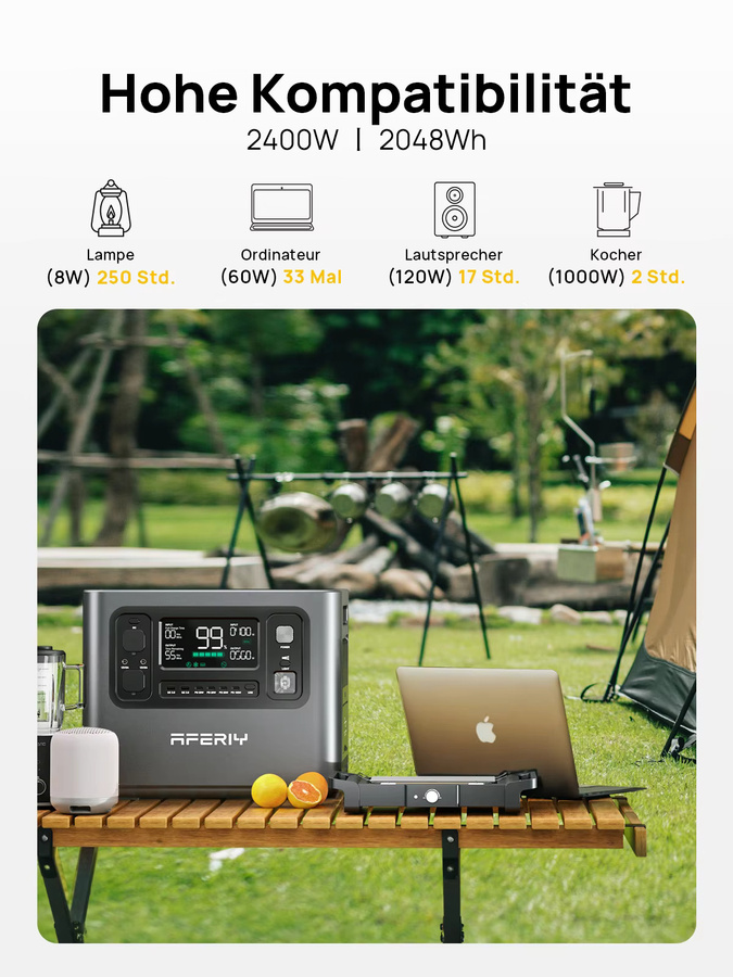 AFERIY P210 Mobile Stromversorgung Tragbare Lithium-Batterie 2400W Spitze 4800W Grau - Bild 2