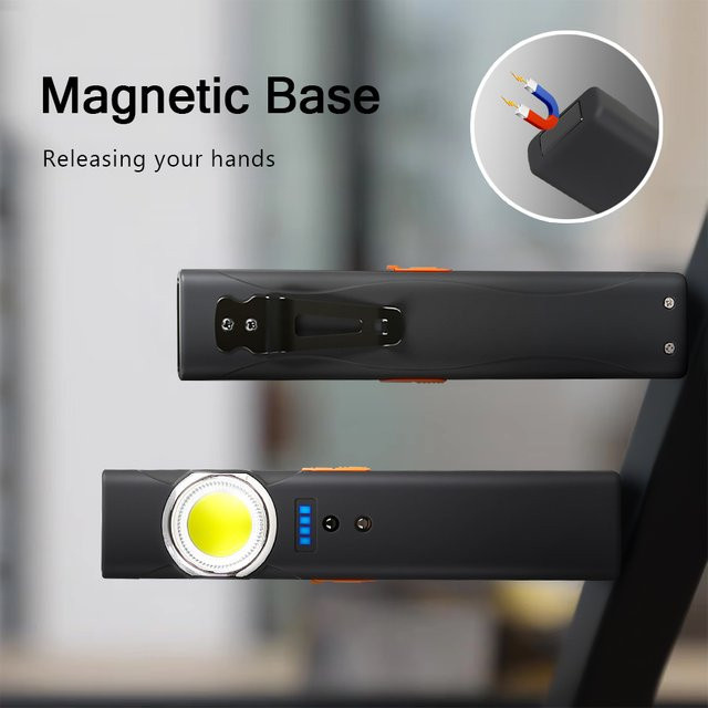 KDULIT Multifunktionale magnetische Arbeitsleuchte, wiederaufladbare Mini-Taschenlampe mit Dual-Lichtquelle und RGBW-COB-LED, Schwarz - Bild 1