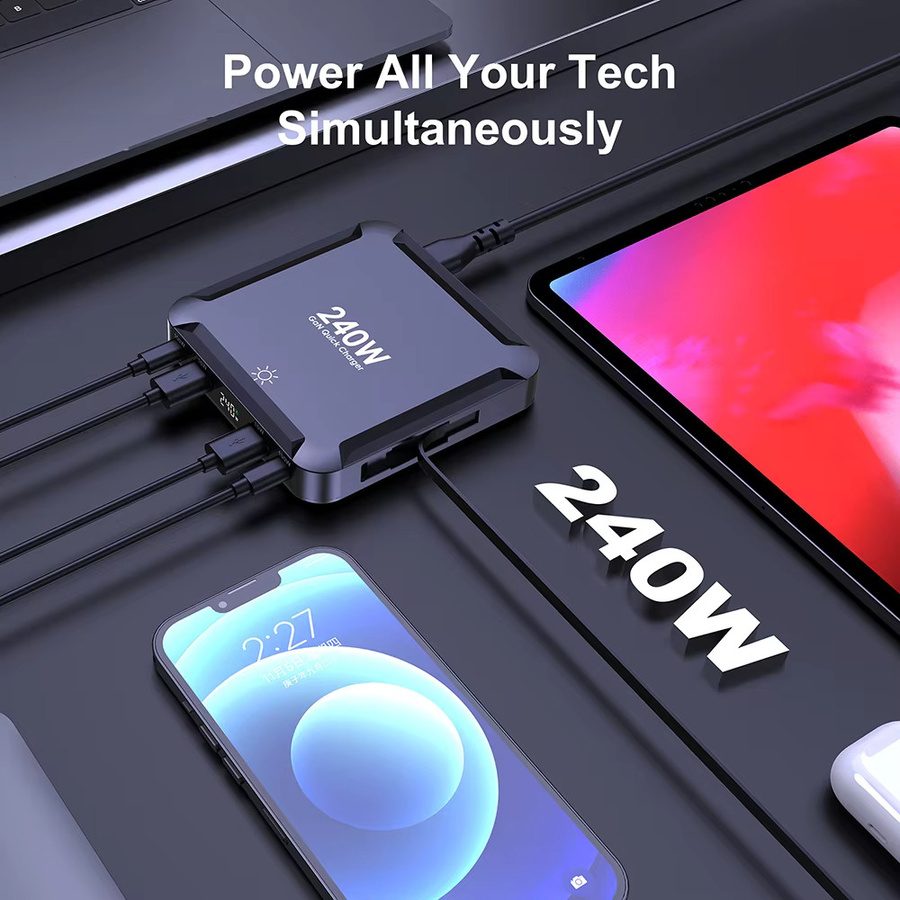 Ubigbuy 240 W GaN Ladegerät mit Digitalanzeige und einziehbarem 100 W USB-C Kabel in Schwarz - Bild 2