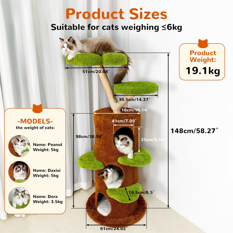 BINGOPAW Grüner Mehrstöckiger Katzenbaum mit Sisal-Kratzmöglichkeiten und Plüschhöhle für mehrere Katzen - Bild 4