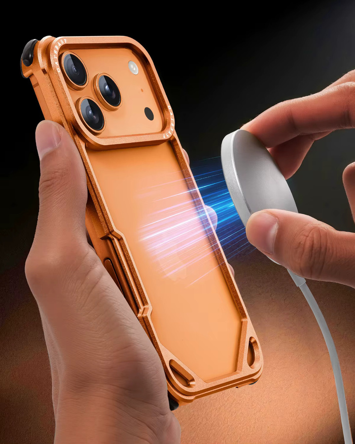 Ultradünne MagSafe Schutzhülle mit Metallrahmen für Apple iPhone 17 Pro Max und 17 Air in Orange - Bild 3