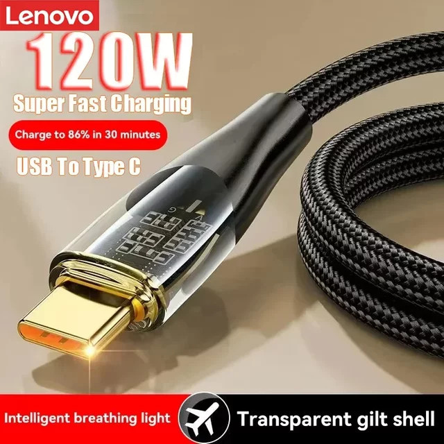 Lenovo USB-auf-Typ-C-Kabel 120W Schnellladegerät und Datenkabel in Schwarz - Bild 1