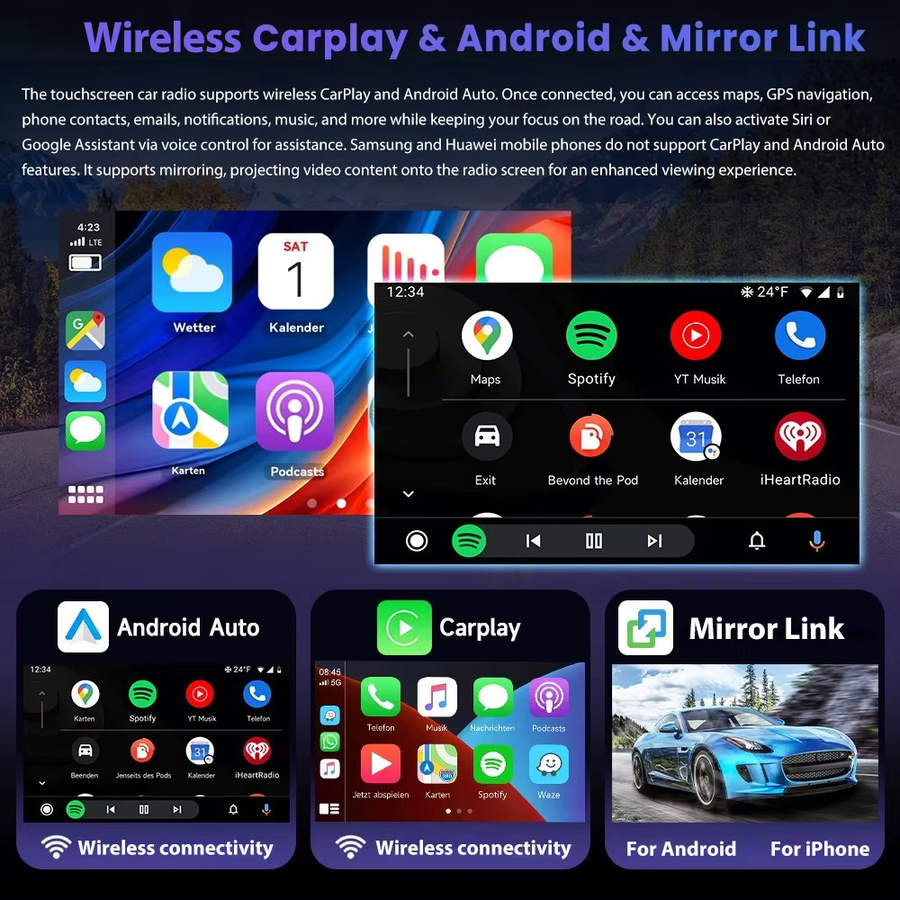 ESSGOO Android 15 Autoradio mit 9 Zoll Touchscreen für VW T6 Transporter Multivan 2016-2019, Schwarz, Bluetooth, GPS, WIFI, Wireless CarPlay und Android Auto - Bild 4