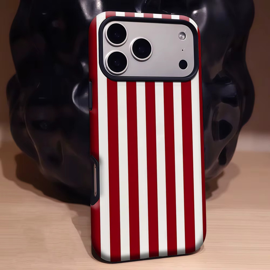 Robuste doppelschichtige Handyhülle von Potdemiel für iPhone 17 16 15 14 13 Pro Max Plus in Rot-Weiß gestreift mit Magnetfunktion - Bild 3