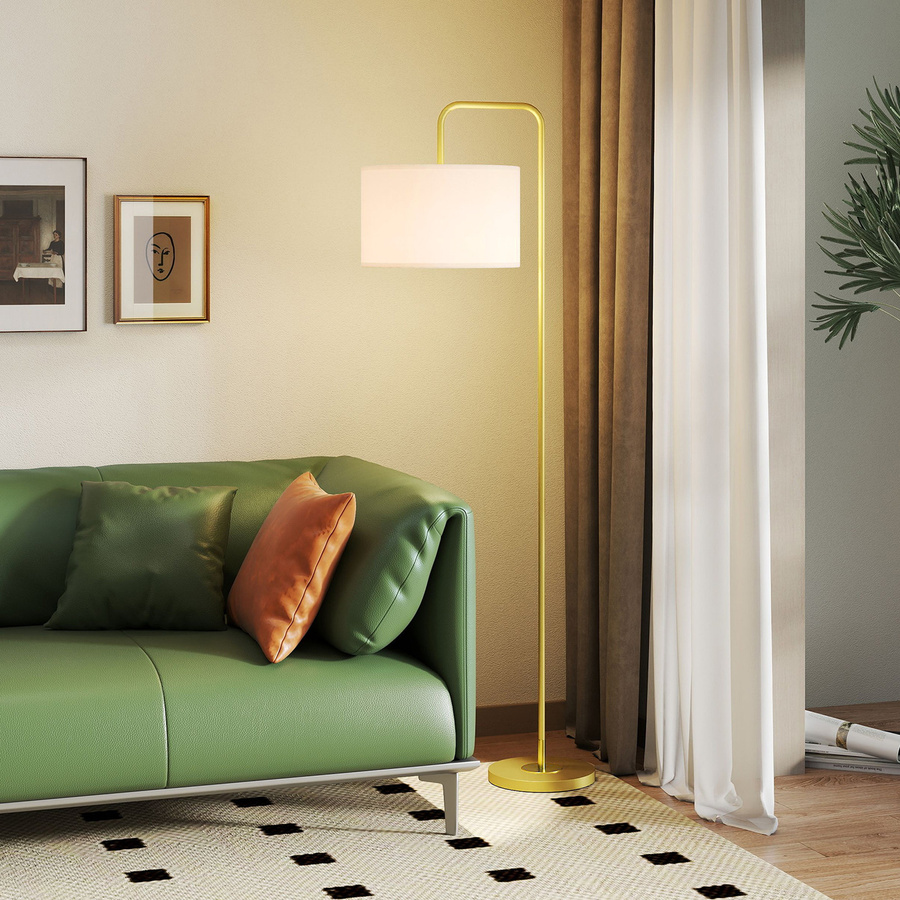 HOMCOM Stehleuchte mit Stoff-Lampenschirm und Fußschalter in Gold, moderne Standlampe mit E27 Fassung für Wohnzimmer und Schlafzimmer - Bild 2