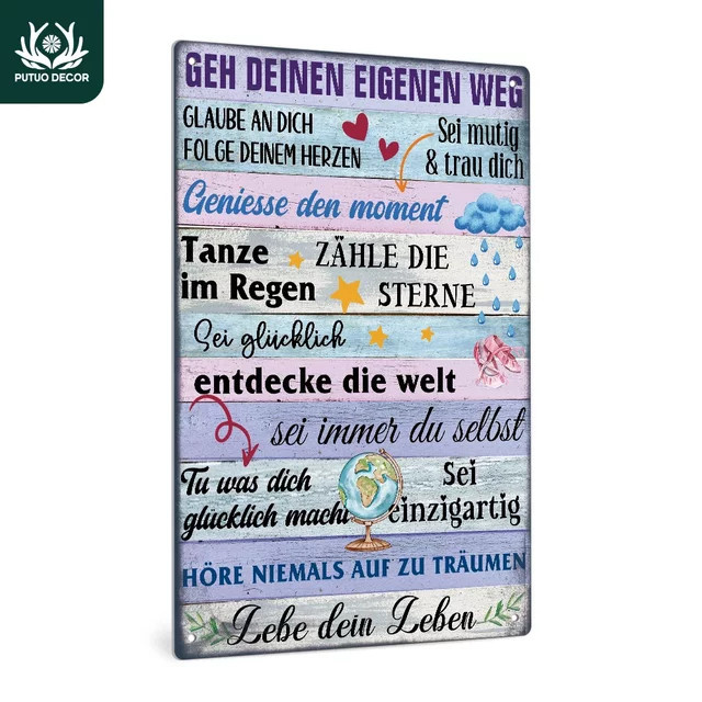 Putuo Decor Vintage Metallblechschild Geh Deinen Eigenen Weg Wandkunst Dekor in Mehrfarbig, B: 30,0 cm, H: 20,0 cm - Bild 1