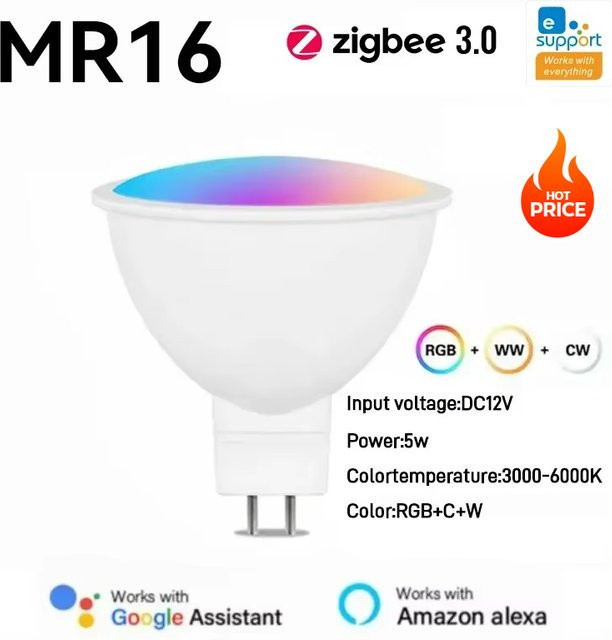 eWelink Smart Zigbee LED-Glühbirne GU5.3, dimmbare RGB C+W Kerzenlampe mit Sprachsteuerung für Alexa und Google - Bild 1