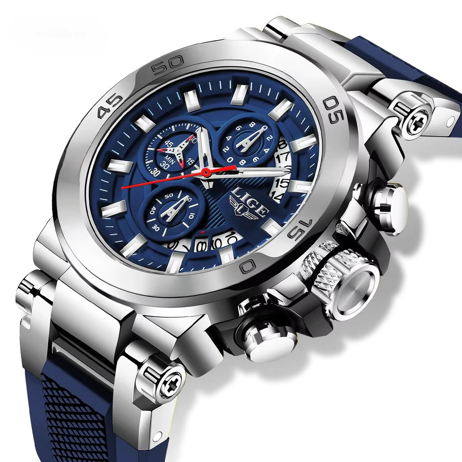 LIGE Armbanduhr Chronograph, Quarz, Edelstahl, Blau, Herren - Bild 7