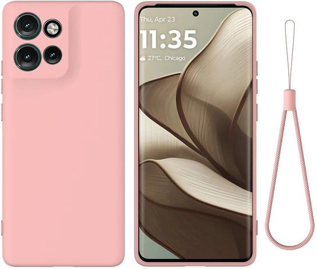 Premium Flüssigsilikonhülle mit Beflockung und Band für Motorola Moto Edge 50 Neo und Moto S50 in Pink - Bild 1