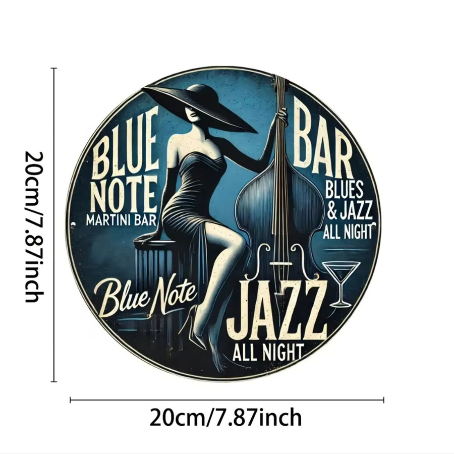 Potdemiel Blue Note Jazz Martini Bar Vintage Wandkunst aus Aluminium in Blau, Rund, Durchmesser: 20 cm - Bild 3