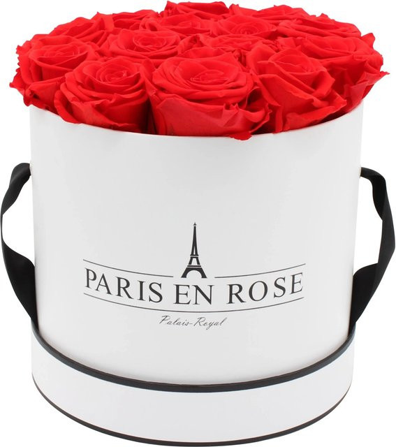 PARIS EN ROSE Rosenbox mit 14 roten Rosen in Weiß-Schwarz, Durchmesser: 19 cm - Bild 1