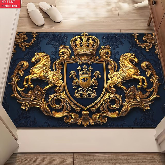 Royal Crest Teppich aus Samt-Flanell in Blau mit Ornament-Design für Wohnzimmer und Garten, B/T: 160 x 120 cm - Bild 1