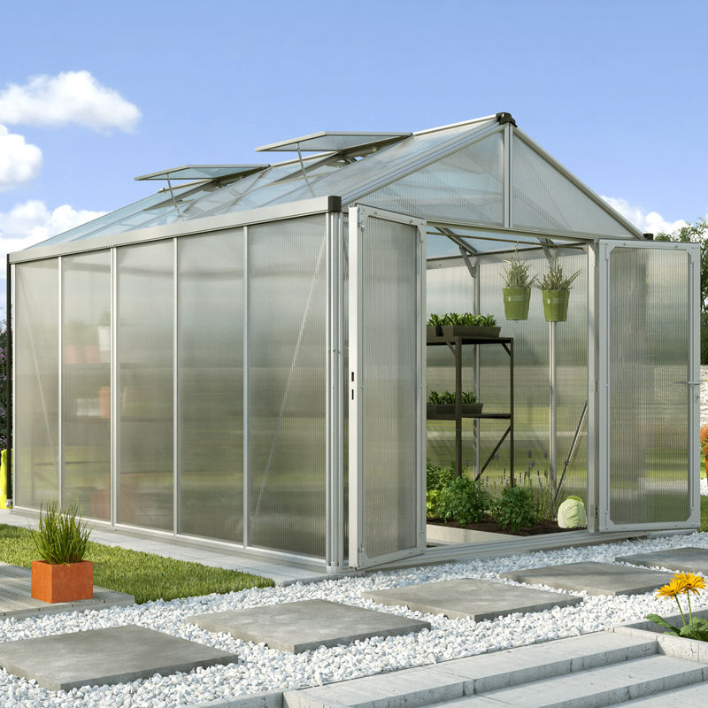 Vitavia Gewächshaus Zeus Comfort 8100 aus Aluminium Eloxiert mit Polycarbonat Hohlkammerplatten und Satteldach in Silber - Bild 3