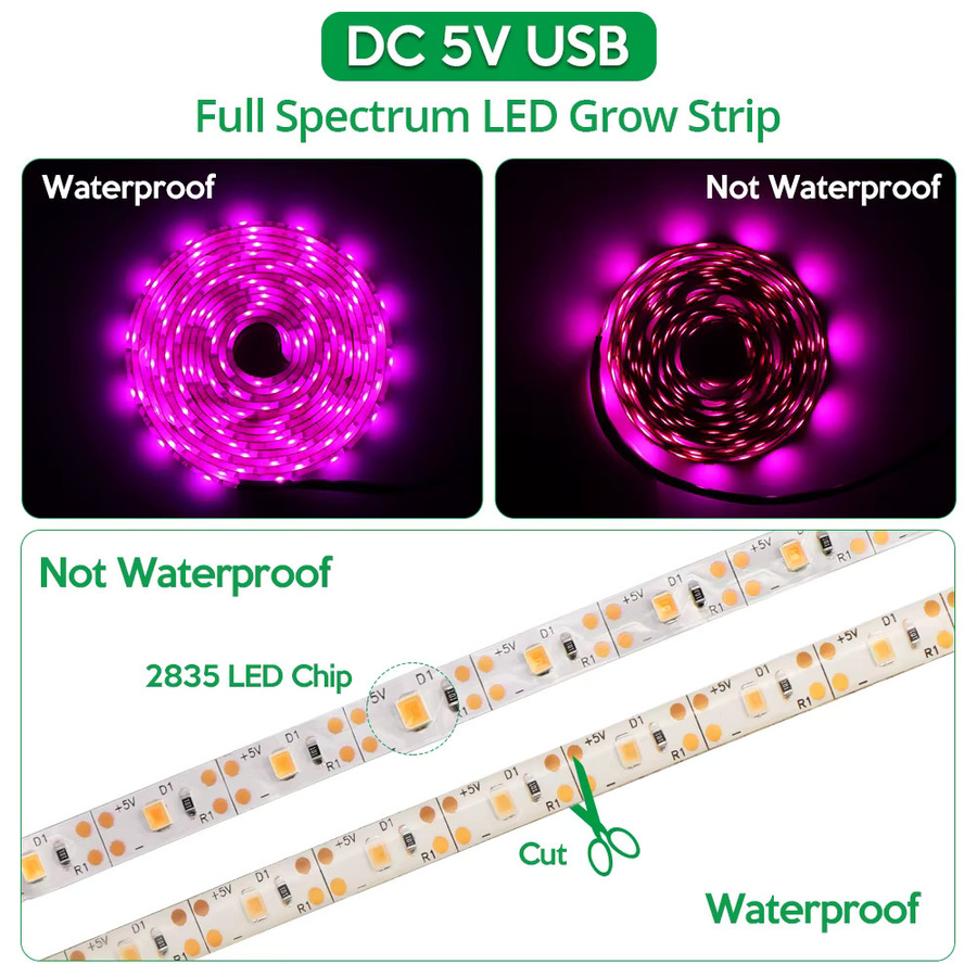 Arteco LED Pflanzenwachstumslampe mit Vollspektrum und USB-Anschluss, 5V SMD 2835 Phyto-Lichtstreifen für Gewächshaus und Hydrokultur, Farbe: Weiß - Bild 2