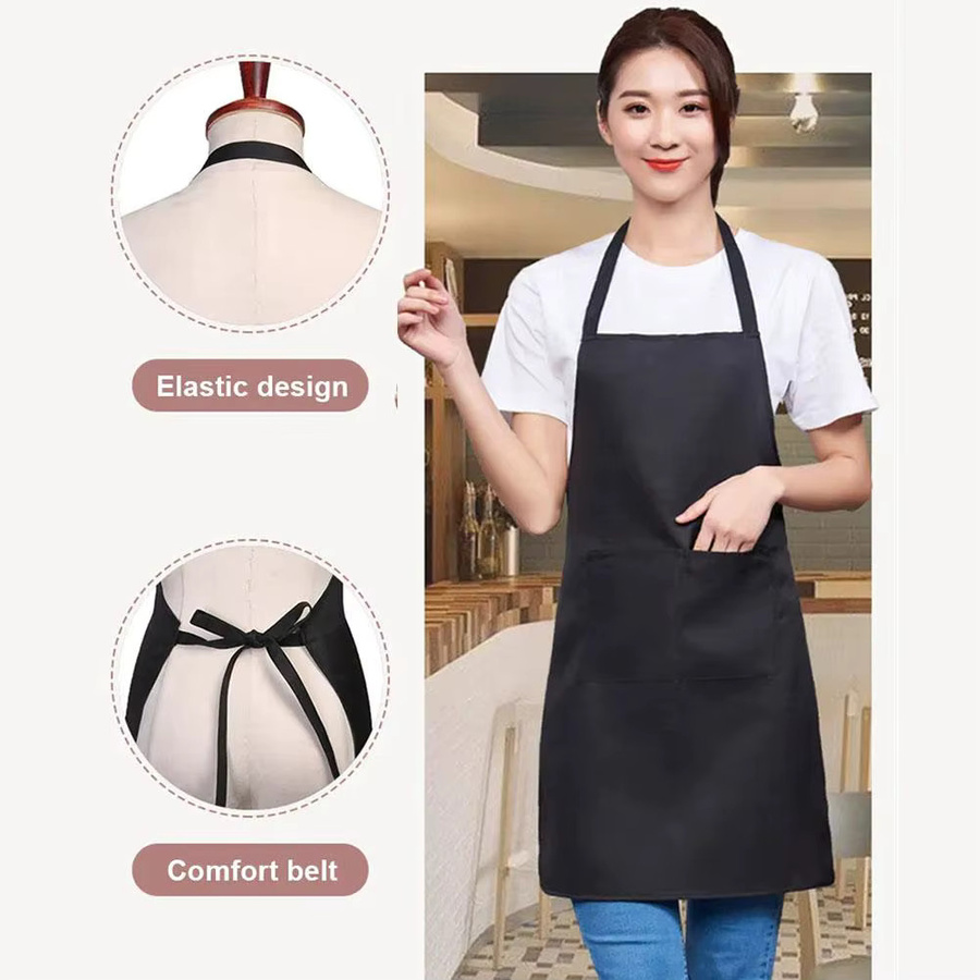 Ärmellose Küchenschürze mit Tasche in Schwarz für Koch, Kellner und zum Backen - Bild 3