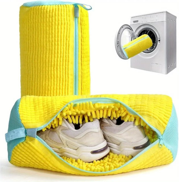 HOMEFISH Schuhwaschbeutel aus Polyester mit Polsterung für die Waschmaschine und den Trockner, 1 Stück, Grau und Gelb - Bild 1