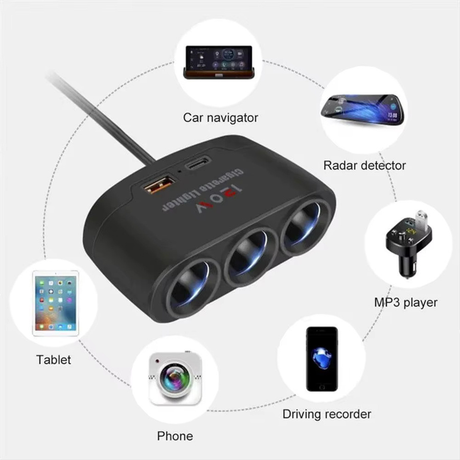 3 in 1 Dual USB Auto Ladegerät 120W Zigarettenanzünder Splitter für 12V 24V in Schwarz - Bild 4