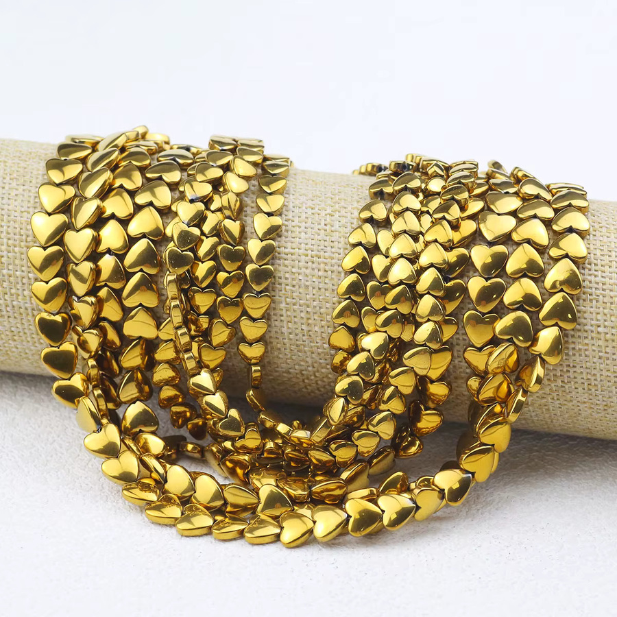 wlyees Hämatit Stein Perlen, Pfirsich Herz, Goldene Farbe, 6/8mm - Bild 2